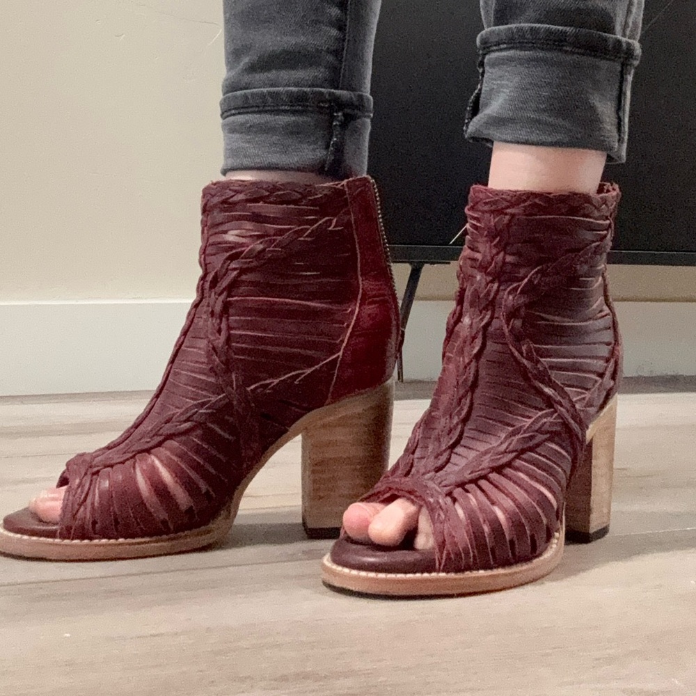 Freebird by Steven Bela, Burgundy Peep-Toe Ankle Boots